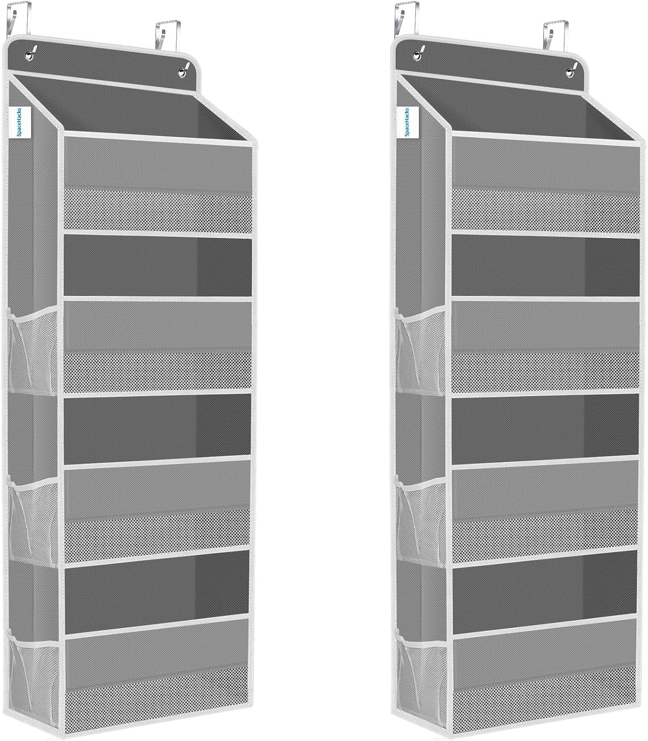 SpaceHacks 1 Pack Over The Door Organizer, Hanging Storage Organizer with Clear Window, 40lb Ultra Sturdy Large Capacity Room Organizer for Pantry Laundry Bathroom Nursery Closet Baby Essential (Grey)