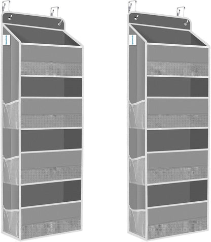 SpaceHacks 1 Pack Over The Door Organizer, Hanging Storage Organizer with Clear Window, 40lb Ultra Sturdy Large Capacity Room Organizer for Pantry Laundry Bathroom Nursery Closet Baby Essential (Grey)