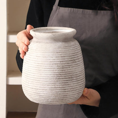 Ceramic Flower Vase, Small Rustic Farmhouse Vases Home Decor, Short Pottery Decorative Pampas Vase for Table Living Room Entryway Mantel Bookshelf Bedroom Bathroom Kitchen - 6" W