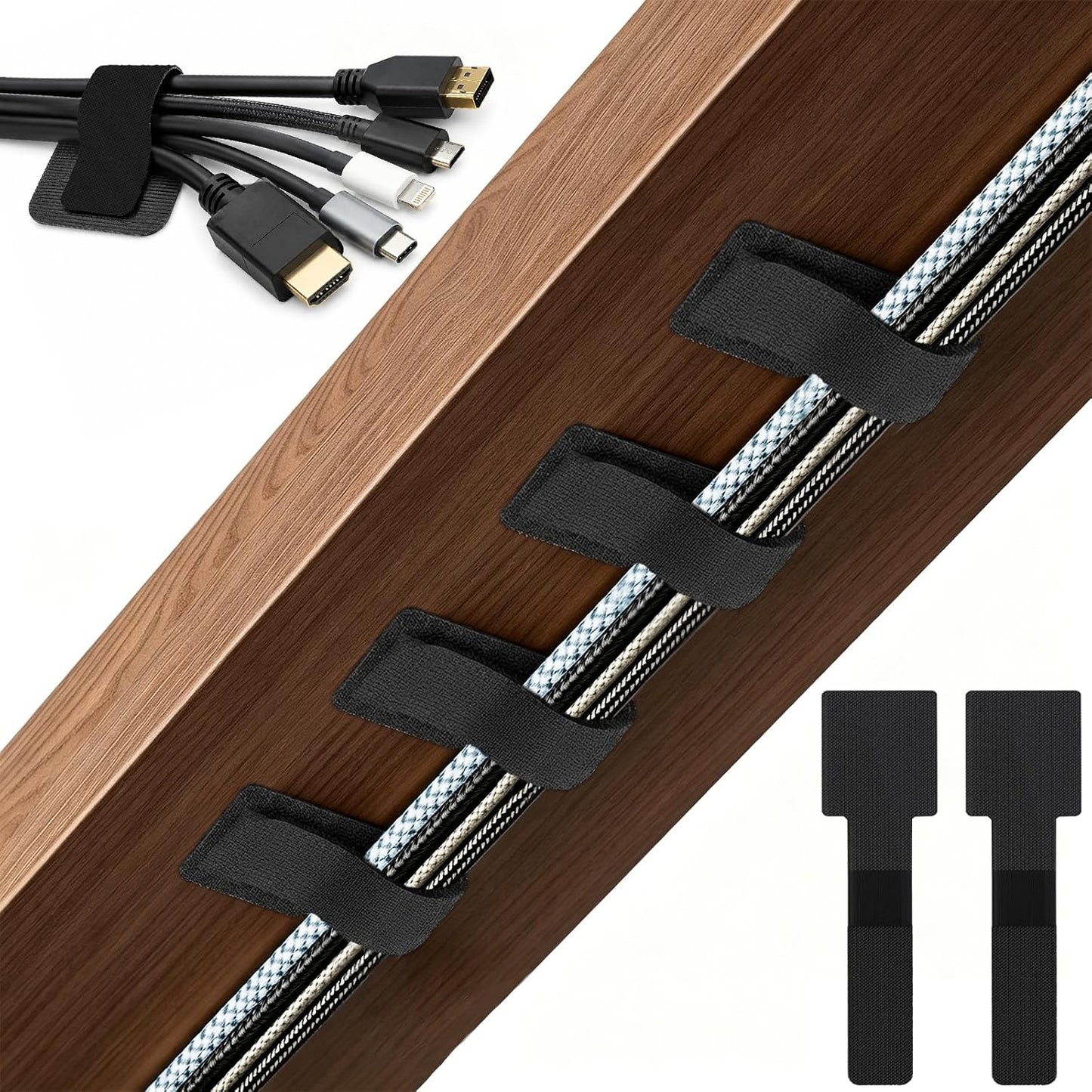 80 PCS Hook and Loop Cable Ties, Self Adhesive Cable Management Straps, Reusable Cord and Wire Organizer Clips for Under Desk, Computer, TV, Gaming Setup, Home Office and Kitchen, Black and White