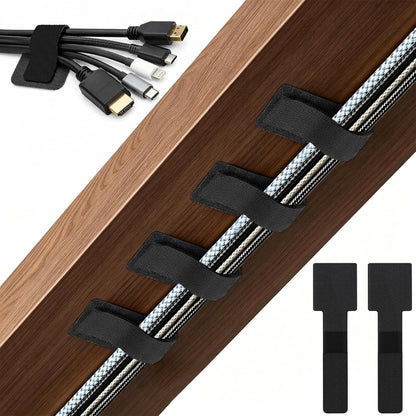 80 PCS Hook and Loop Cable Ties, Self Adhesive Cable Management Straps, Reusable Cord and Wire Organizer Clips for Under Desk, Computer, TV, Gaming Setup, Home Office and Kitchen, Black and White