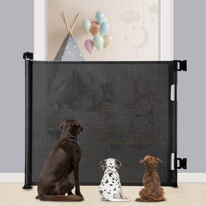 Retractable Baby Gate for Stairs & Doorways, 33" Tall Extends to 71" Wide | Extra Wide Safety Kid Pet Gate, Mesh Dog Gate for Indoor,Outdoor, Hallways One-Handed Operation, Easy Install(33”x71”-Black)