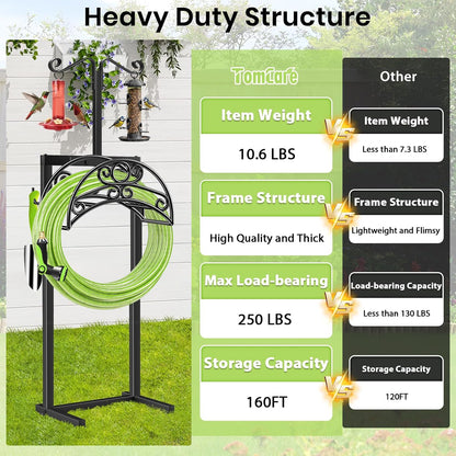 TomCare Garden Hose Holder Upgraded Water Hose Holder Heavy Duty 4 Spikes Hose Hanger Holds 160 Feet Hoses Stable Freestanding Hose Storage Organizer for Outside Yard