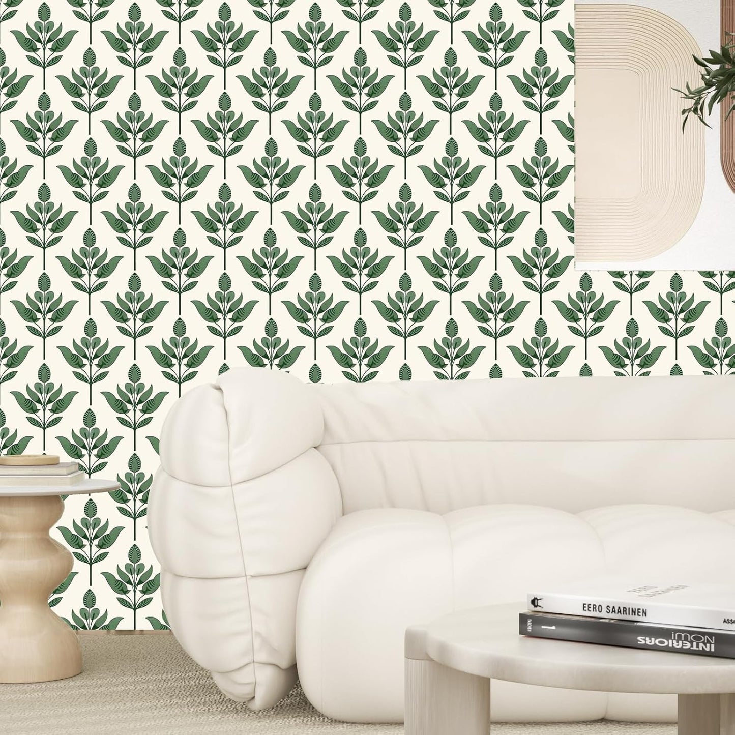 BOKEBEVE Leaves Contact Paper Floral Wallpaper Stick and Peel Boho Damask Wall Paper for Liner Drawer Cabinet Backsplash Renter Friendly Waterproof 17.5 x 118In