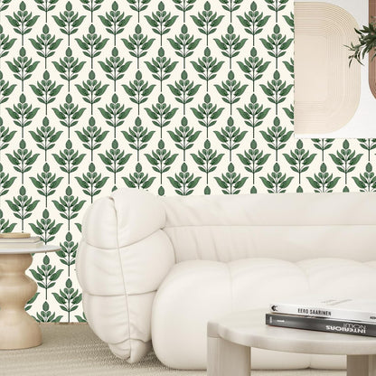 BOKEBEVE Leaves Contact Paper Floral Wallpaper Stick and Peel Boho Damask Wall Paper for Liner Drawer Cabinet Backsplash Renter Friendly Waterproof 17.5 x 118In