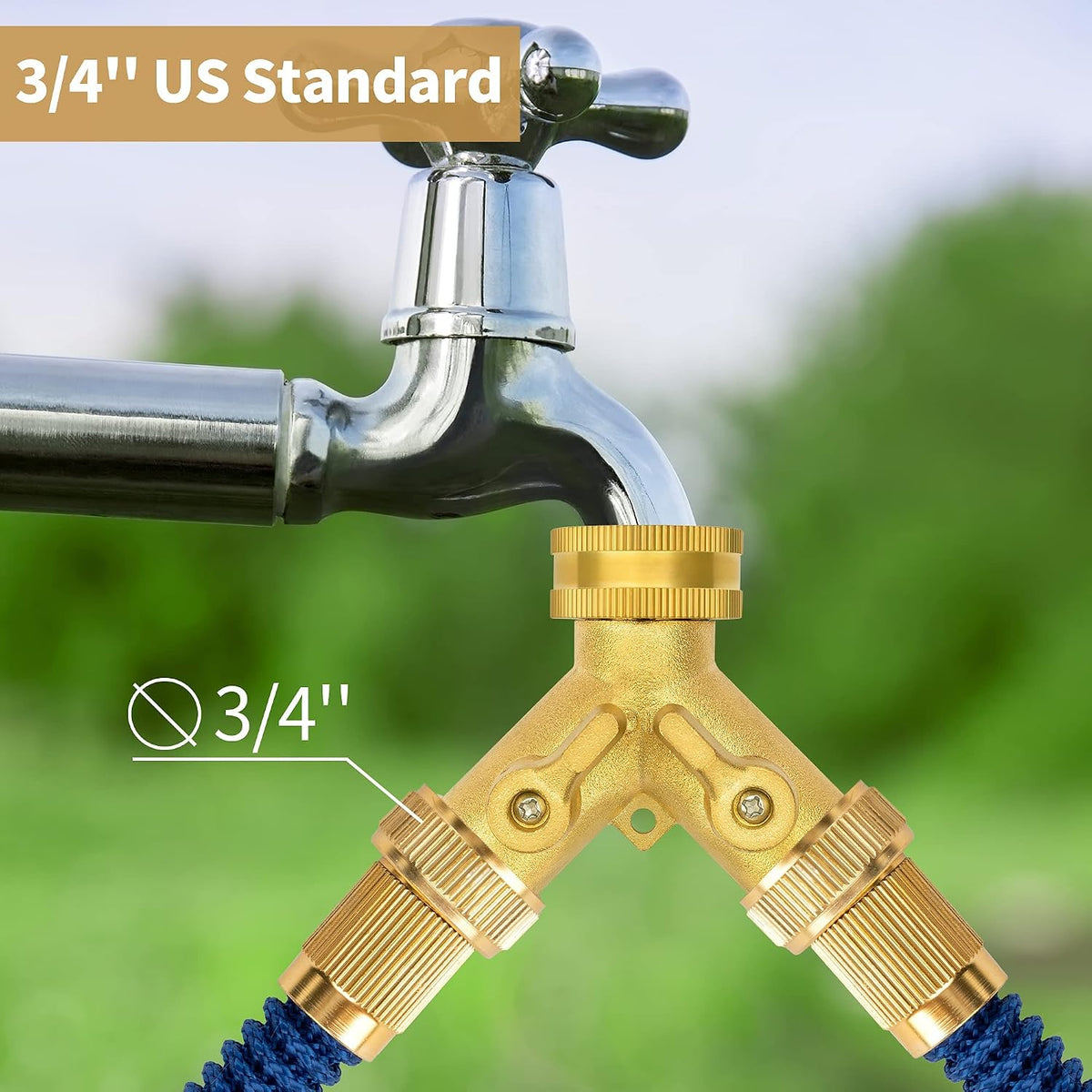 AUTOMAN Hose Splitter 2 Way, Garden Hose Splitter, 100% Rustproof Brass Water Hose Splitter with Adjustable Flow Valves, Seamless Design & 2 Extra Rubber Washers - 3/4" Y Connector Hose Adapter.
