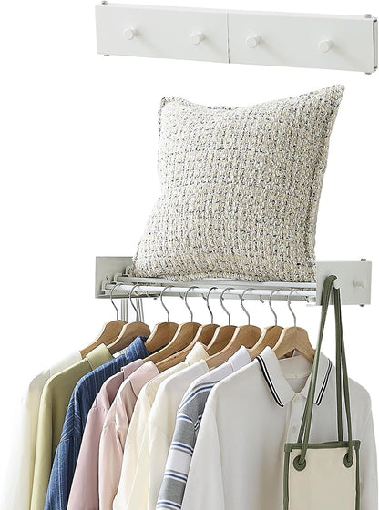 RFOUO Clothes Drying Rack, Laundry Hanger Dryer Rack, Wall Mounted Drying Rack for Laundry, Foldable Drying Rack Indoor Outdoor, 19.7" Wide, 4 Aluminum Rods, 40 lb Capacity (White 19.7")