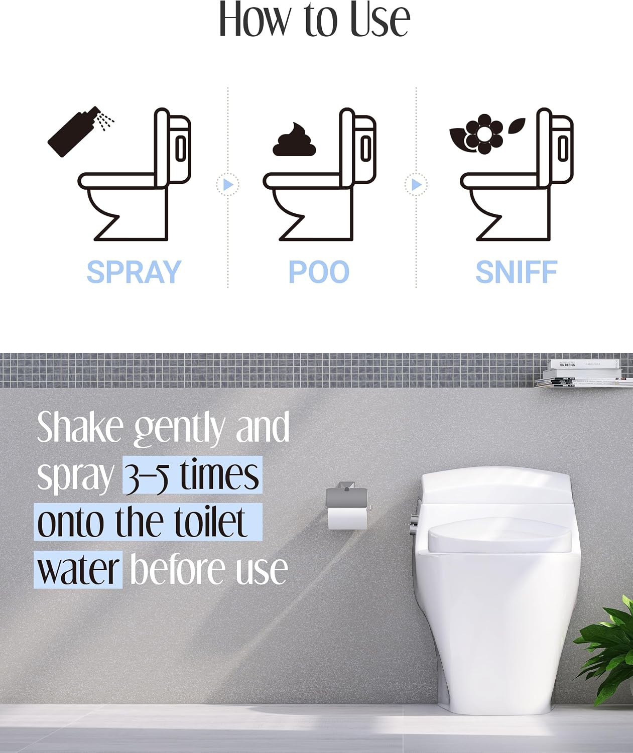 Pre-Poop Aromatic Bathroom Toilet Spray, Potty Deodorizer, Neutralize Bad Odors (1.69 fl.oz.) - Fresh Eucalyptus and Bergamot Scent