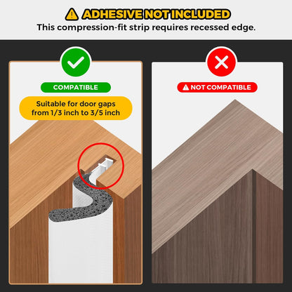 Weather Stripping Door Seal Strip - Soundproof Q-Shaped Foam for Exterior Door Frame, Large Gap Seal, Noise Cancelling, Easy to Install (Black, 26FT)