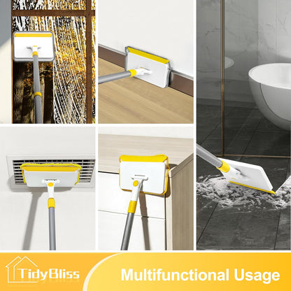 TidyBliss Baseboard Cleaner Tool with Handle, 55.9” Long Wall and Base Board Cleaning Mop, 4 Reusable Pads, 1 Stiff Bristle Scrubber Brush for Floorboard Ceiling Cabinet Window Bathroom (Yellow)