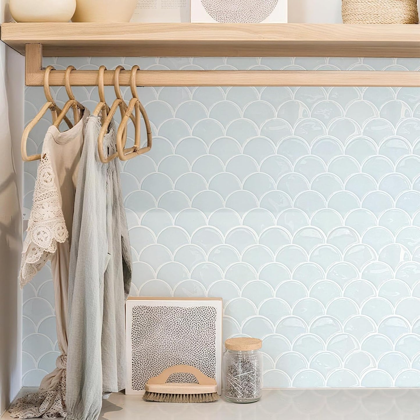 5 Sheets Peel and Stick Backsplash, Self Adhesive Wall Tiles, 3D Adhesive Tile Backsplash, 12"x12"Premium Self Adhesive Wall Tiles Peel and Stickfor Kitchen, Bathroom, RV(Spring Moss)