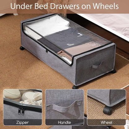 FOUCSSOMEI Under Bed Storage with Wheels, Under The Bed Storage Drawers On Wheels, Rolling Underbed Drawers, Lockable, Heavy Duty