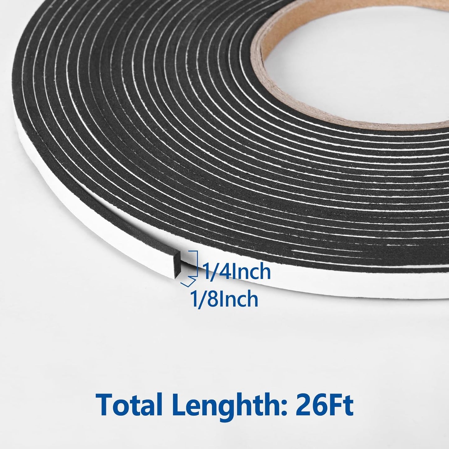 Kikerike Self Adhesive Foam Tape Weatherstrip 1/2In x 1/4In x 42Ft High Density Foam Insulation Strips Seal Weather Stripping with Strong Adhesive for Door and Window Sound Isolation Soundproofing