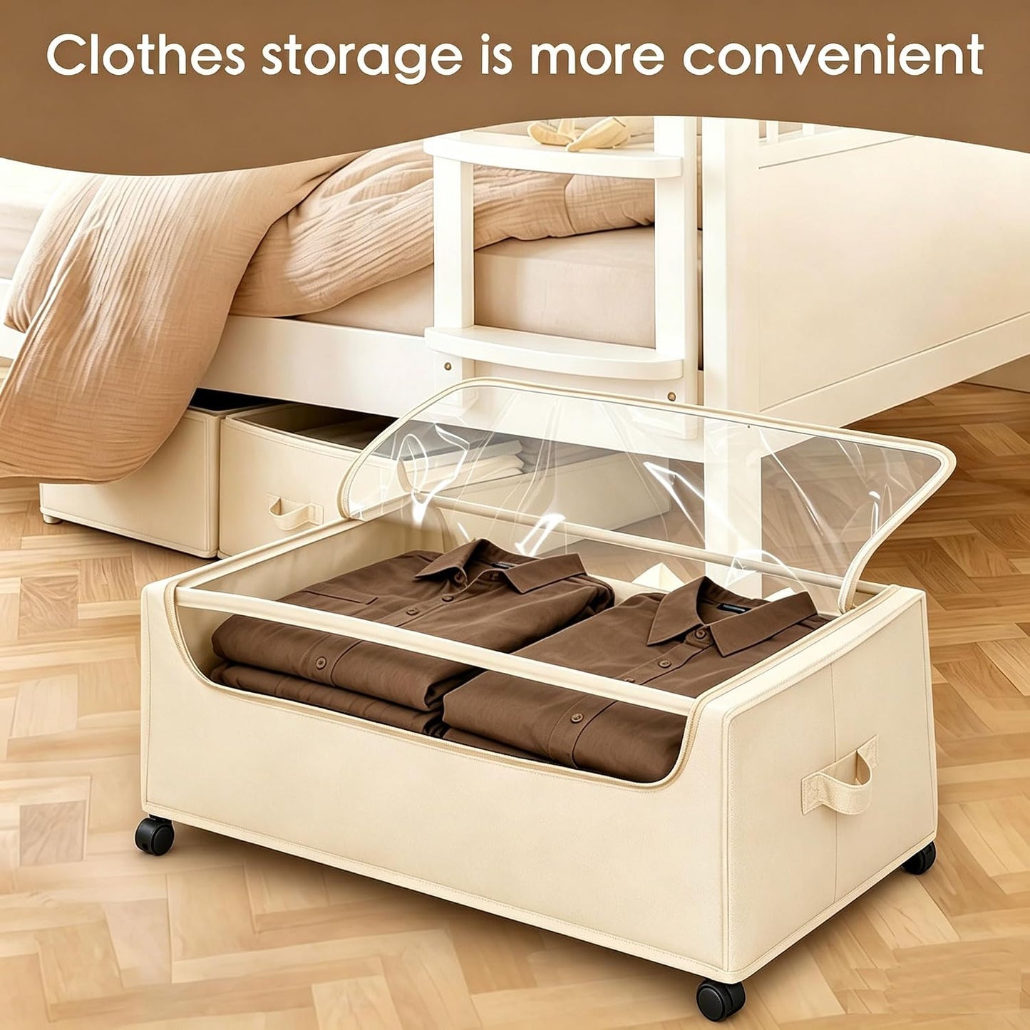 Under Bed Storage with Wheels, 2-Pack Under the Bed Storage Containers with Clear Lids & Label, Underbed Storage Bins, XXXL 85L 11 inches Rolling Metal Drawer for Clothes, Shoes, Toys, Books - Gray