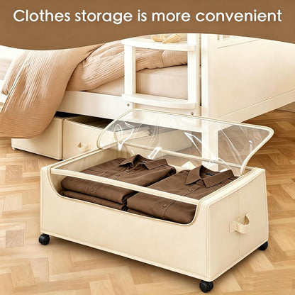Under Bed Storage with Wheels, 2-Pack Under the Bed Storage Containers with Clear Lids & Label, Underbed Storage Bins, XXXL 85L 11 inches Rolling Metal Drawer for Clothes, Shoes, Toys, Books - Gray
