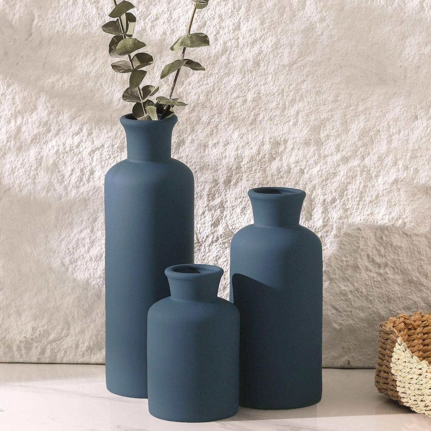 Ceramic Vase Set of 3, Decorative Vases Home Decor Modern Neutral Flower Pampass Boho Vase for Living Room, Table, Mantel, Entryway, Bookshelf, Kitchen, Bedroom, Bathroom - White