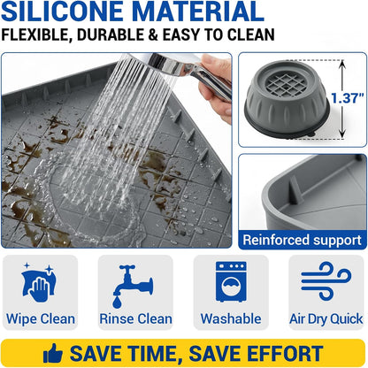 32"x31"x1" Washing Machine Drip Pan – Silicone Leak Proof Tray with 4 Anti Vibration Pads, Floor Protection for Washer, Dryer, Refrigerator