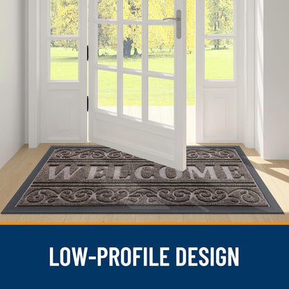 OLANLY Front Door Mat Outside Entrance 29.5x17, Absorbent, Heavy Duty Sturdy Natural Rubber Doormat Indoor Outdoor, Stain and Fade Resistant, Non-Slip Backing Low Profile Floor Mat for Entryway, Grey