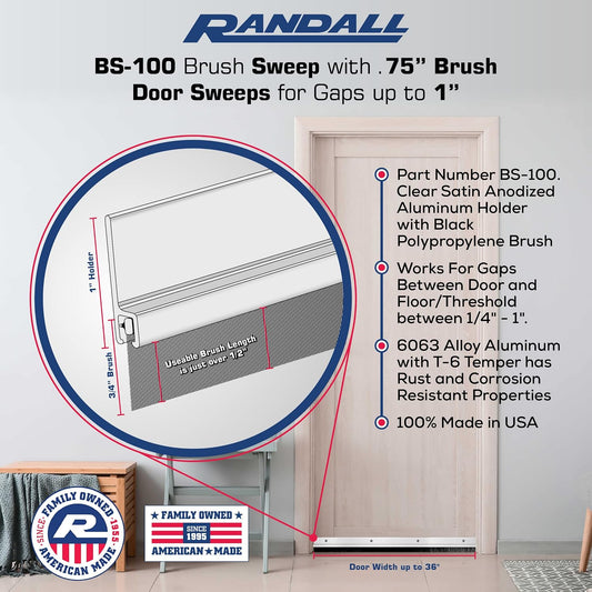 36 Inch Brush Door Sweep for Bottom of Door Exterior – Gold Aluminum Door Sweep with Black Brush Seal, Door Brush Sweep for Interior, Exterior, Screen & Storm Doors – Made in USA