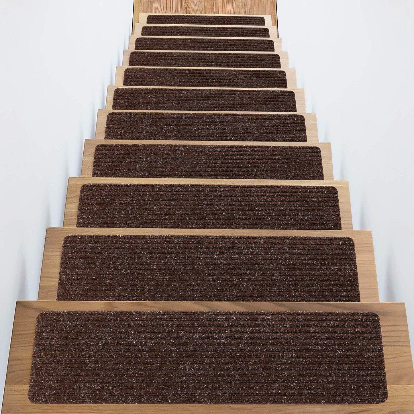 Stair Treads Non-Slip 16 Pack 8"x30" - Carpet Stair Runner for Indoor Wooden Steps with TPE Backing & Anti-Skid Surface, Reusable Adhesive Safety Rug for Kids/Elder/Pet-Friendly - Brown