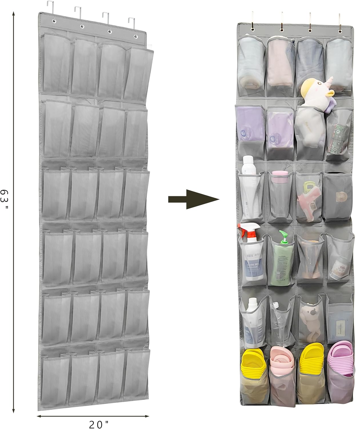 Over The Door Shoe Organizer with 24 Large Breathable Mesh Pockets Sturdy Closet Door Shoe Storage Holder Hanging SimpleHouseware Men Women Kids Shoe Holder for Rack (Black)