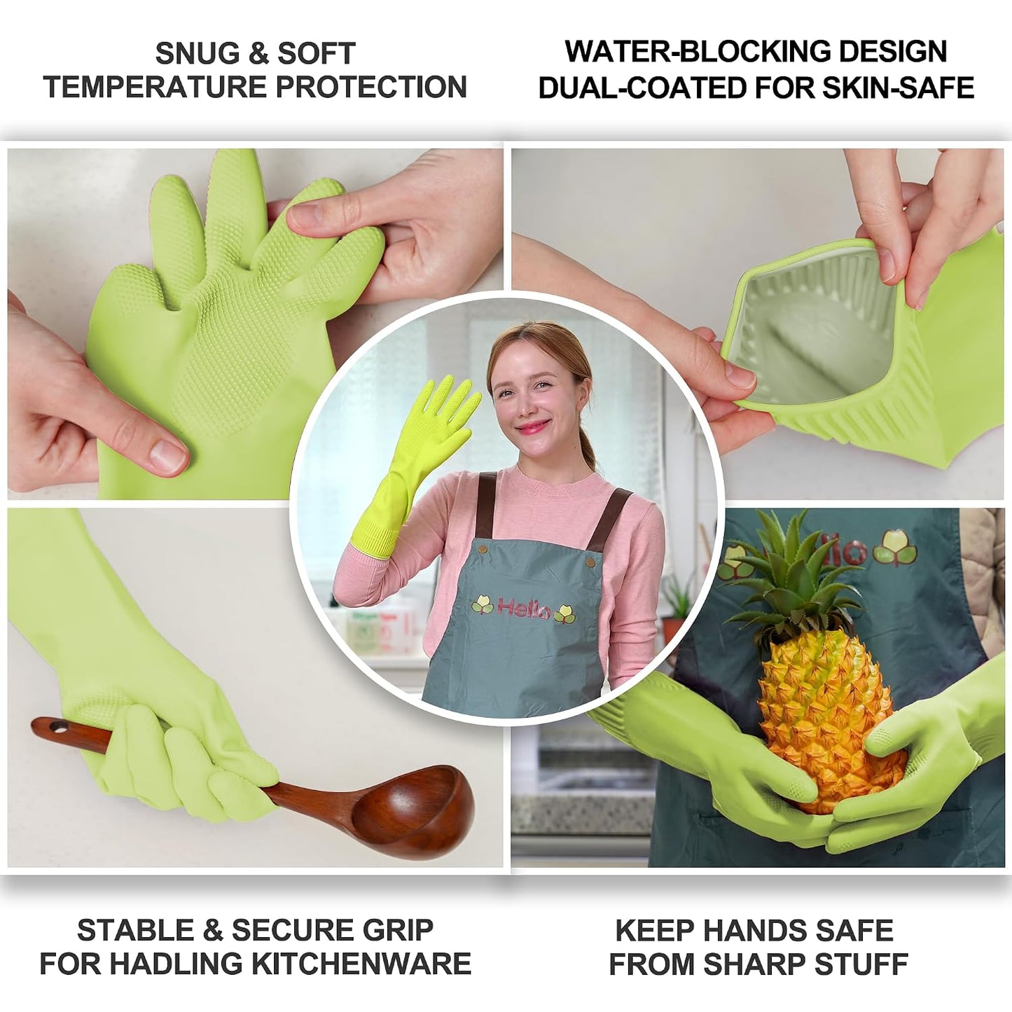 DABOGOSA Mamison 2 Pairs Reusable Waterproof Household Dishwashing Cleaning Rubber Gloves, Non-Slip Kitchen Glove (Pink, Medium (Pack of 2))