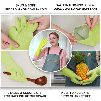 DABOGOSA Mamison 2 Pairs Reusable Waterproof Household Dishwashing Cleaning Rubber Gloves, Non-Slip Kitchen Glove (Pink, Medium (Pack of 2))