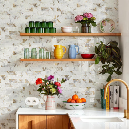 STICKGOO 10-Sheet Subway Tile Peel and Stick Backsplash, Seamless Design Polished Eurasia Beige Kitchen Backsplash Wall Tiles, Glossy Surface Waterproof Stick on Tile for Bathroom, RV, Fireplace