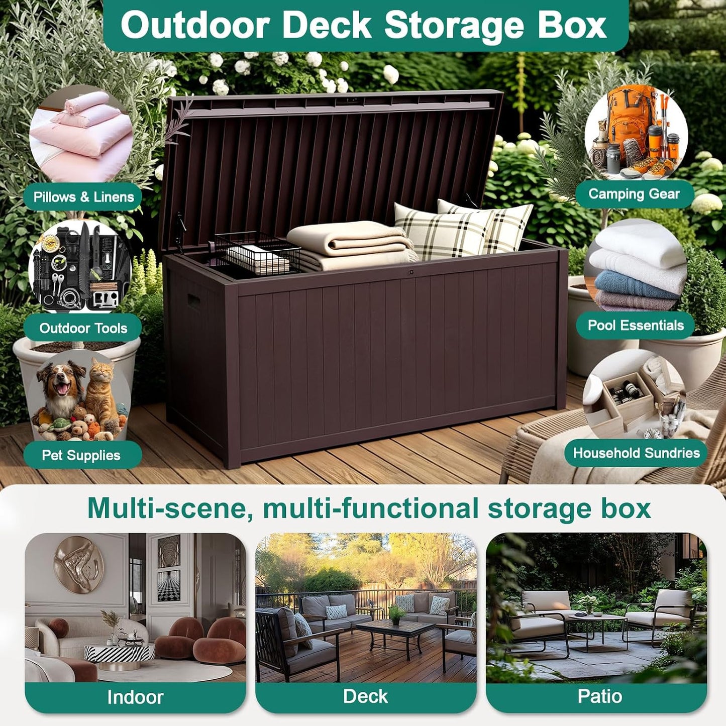 EHHLY Outdoor Storage Box Large-120 Gallon Deck Box with Hydraulic Pistons&Lockable Secure, Waterproof Resin Package Delivery Box for Outside Porch, Curbside, Patio, Home