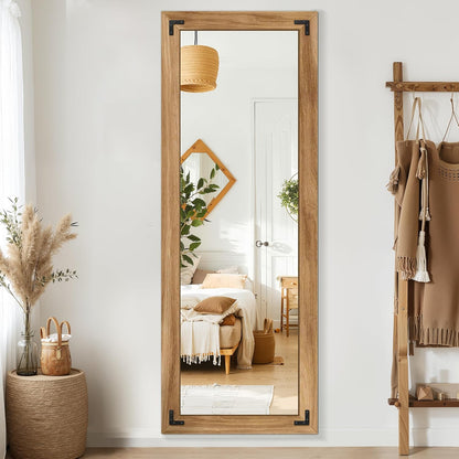 TRAHOME Full Length Mirror with Wooden Frame, 56"X22" Solid Wood Standing Floor Mirror for Farmhouse, Bathroom, Bedroom Decor, Hanging or Leaning Wall-Mounted