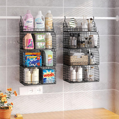 HapiRm Hanging Closet Organizer Storage - 3 Tier Metal Stackable Hanging Closet Shelves with Dividers and S Hooks, Foldable Clothes Shelves for Clothes, Pants, Shoes, Coat, Hats Clutches Accessories