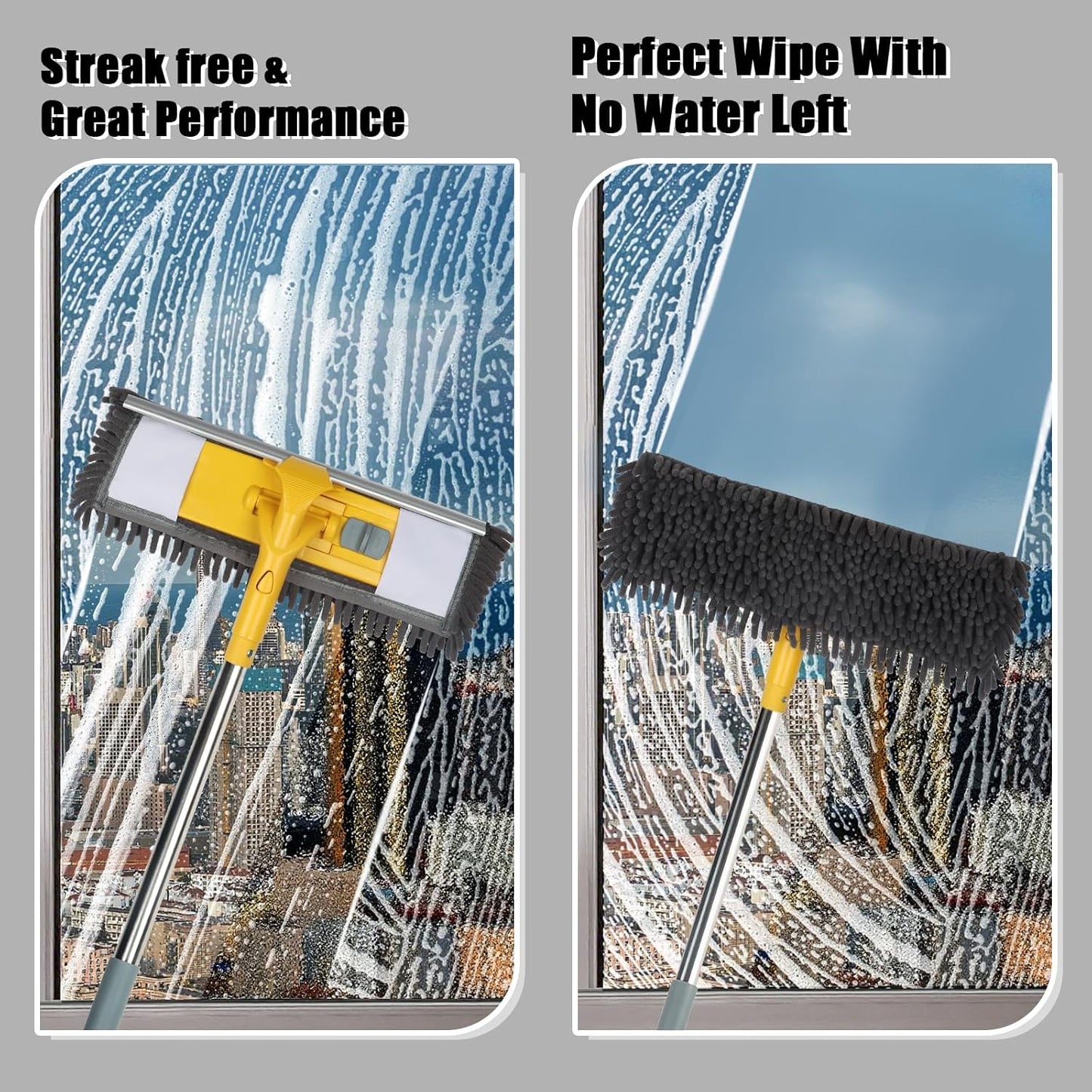 Dymoll 96" Long Handle Window Wall Cleaner Tool with Extension Pole,2 in 1 Large Window Squeegee with Cleaning Mop Tools Kit for Window/Wall/Baseboard/Floors Clean/Solar Panel Washer