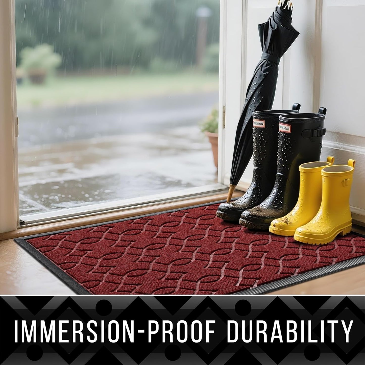 Yimobra Outdoor Mats for Front Door 29.5x17, All-Season Waterproof Doormat Outdoor Entrance, Heavy Duty Non-Slip Outside Door Mat for Garage Patio Proch Entryway Indoor, Black