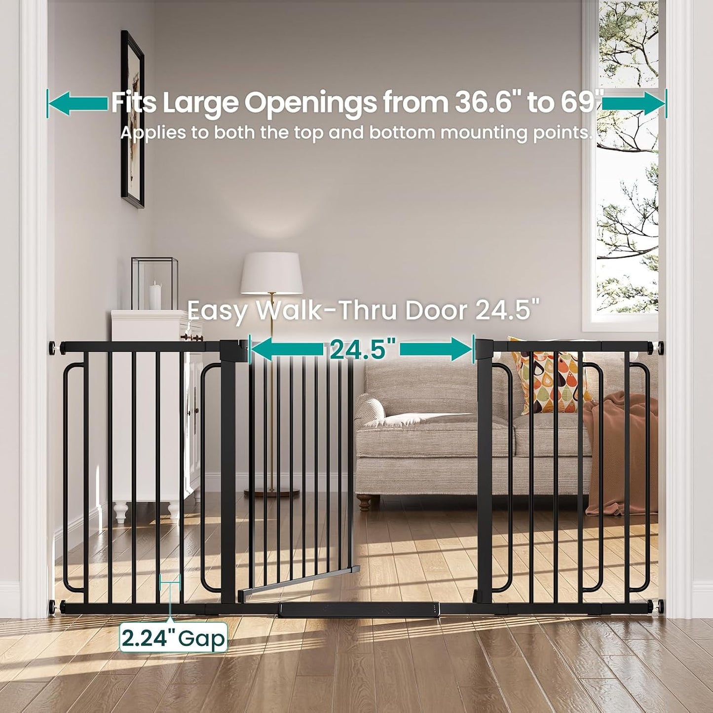Cumbor 30-46" Baby Gate for Stairs, Mom's Choice Awards Winner-Auto Close Dog Gate for The House, Gifts for Mom, Easy Install Pressure Mounted Pet Gates for Doorways, Black