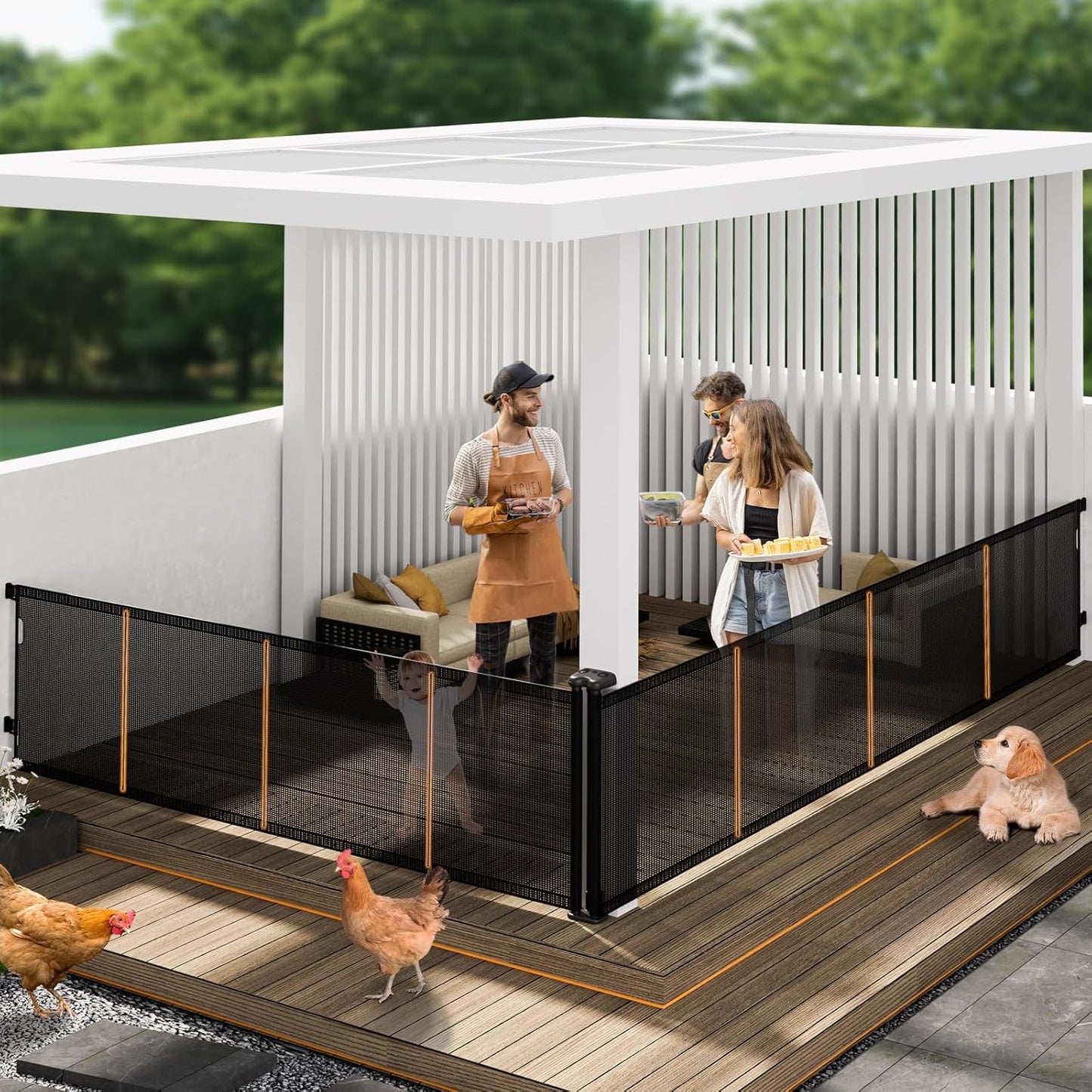 Pawtners Retractable Baby Gates Extra Wide, 41" Tall Extends up to 71" Wide, Dog Gate Indoor for Stairs, Pet Gate with Support Rods for Doorways Hallways Indoor & Outdoor-Black