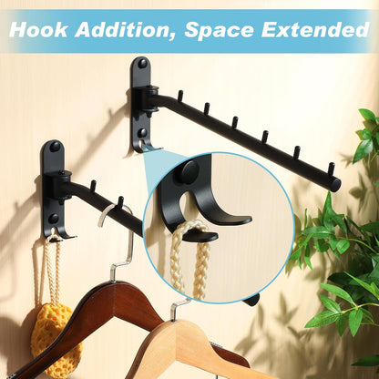 Alise Swing Clothes Hanger Rack,Black Garment Racks Wall Mounted(2P) | Clothes Bar-Hanger Hooks Heavy Duty Swivel Drying Rack Clothing Hanging System Closet Storage Organizer