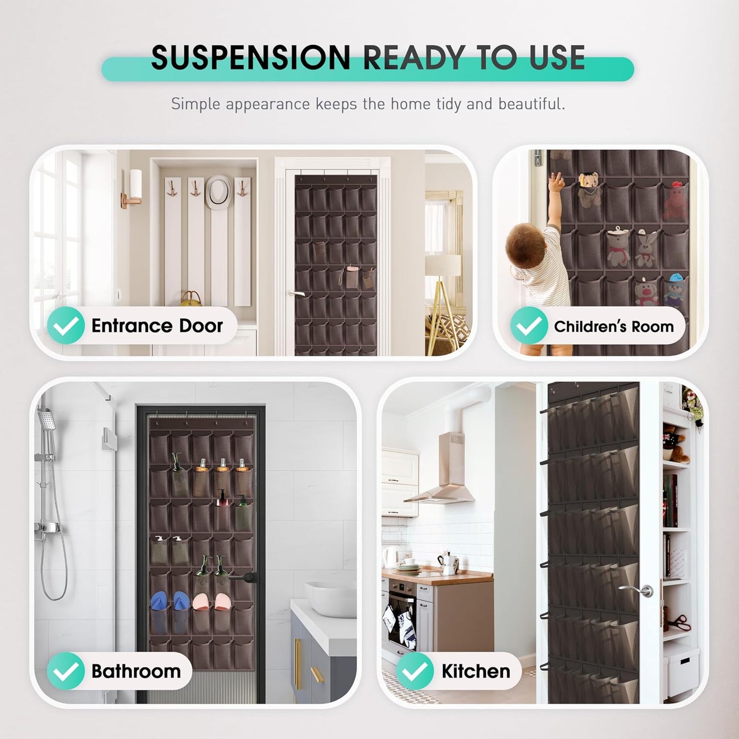 WVM Over the Door Shoe Organizer with 35 Breathable Mesh Pockets, Hanging Shoe Organizer for Door with 4 Metal Hooks, Large Capacity Closet Storage for Shoes, Accessories, Grey