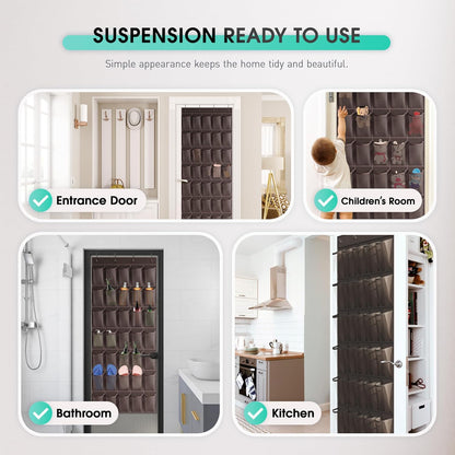 WVM Over the Door Shoe Organizer with 35 Breathable Mesh Pockets, Hanging Shoe Organizer for Door with 4 Metal Hooks, Large Capacity Closet Storage for Shoes, Accessories, Grey
