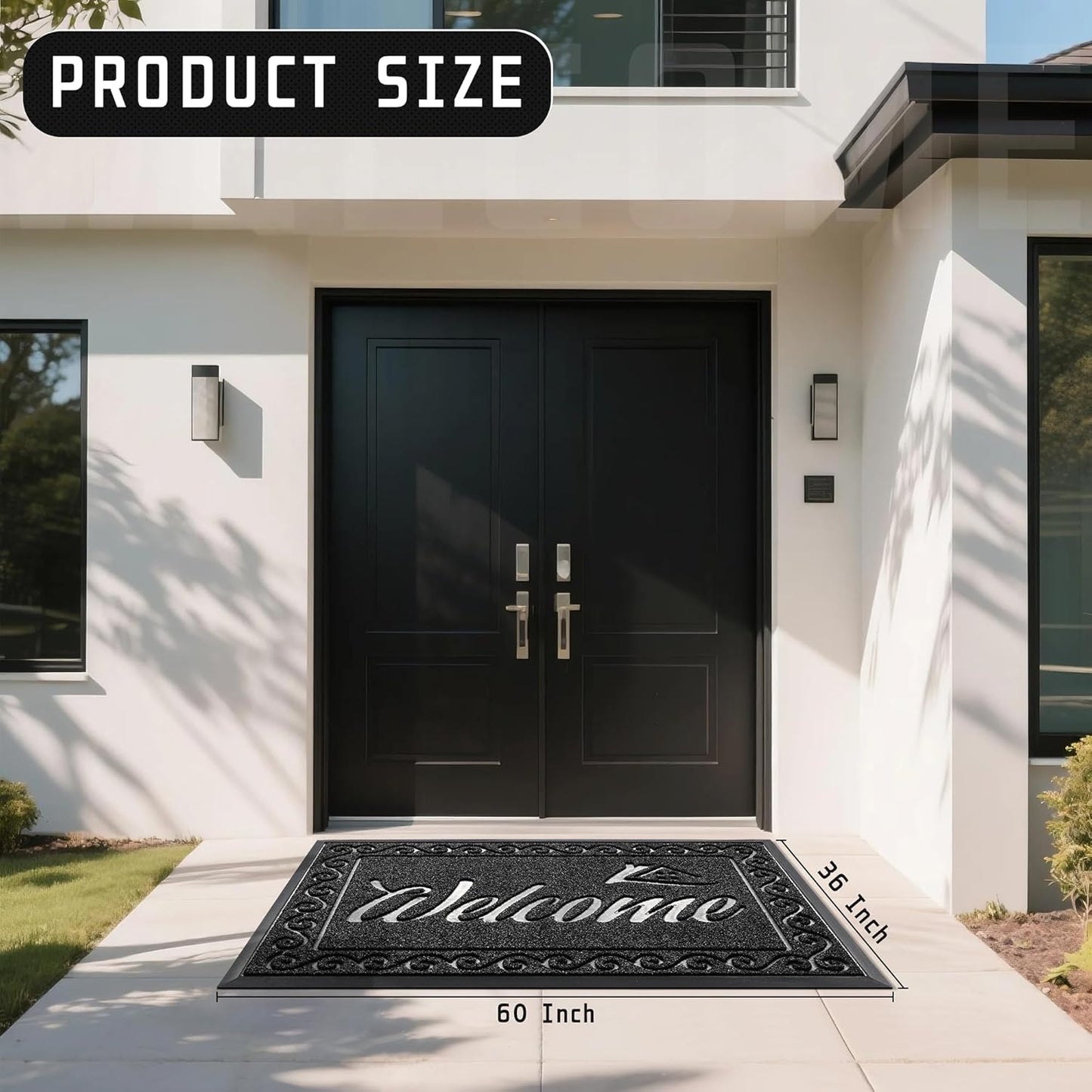 Yimobra Welcome Mat, Heavy Duty Sturdy Door Mats for Home Entrance Outdoor Indoor, Front Doormat for Outside Patio Floor Entry Porch Garage Office, Waterproof, Low Profile, 29.5x17, Black Grey