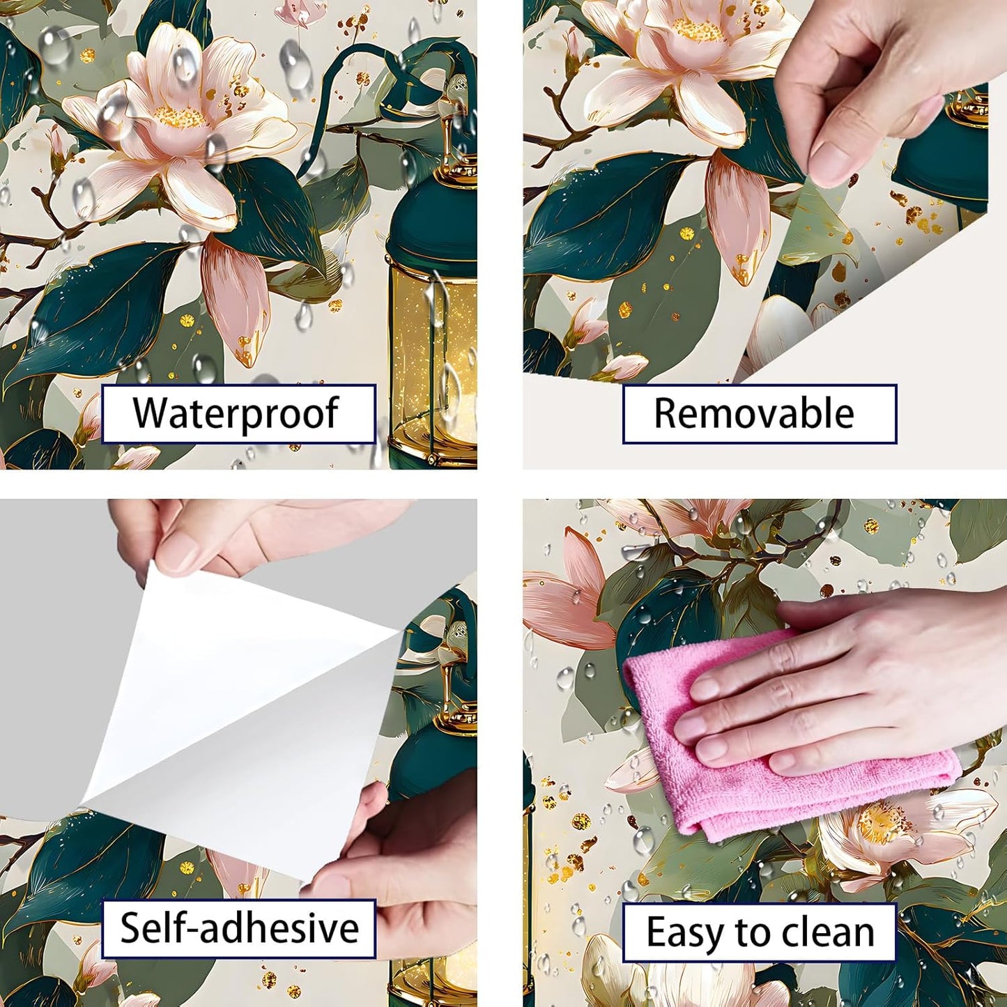 Peel and Stick Wallpaper, Soft Wildflower Botanical Contact Paper, PVC Vinyl Removable Wall Covering, Waterproof Easy-Clean, No Residue Renter Friendly, Neutral Decor, 39.4x17.3 in (Flowers2)