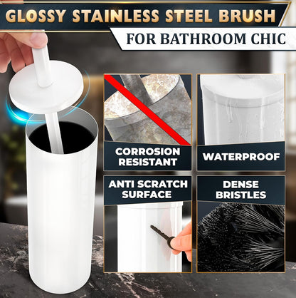 Black Toilet Brush and Holder Set - Slim Matte Design that Fits Anywhere - Stainless Steel Toilet Bowl Brush and Holder with 2 Rounded Corners, Replaceable Head, Removable Inner Bowl & Splash Guard