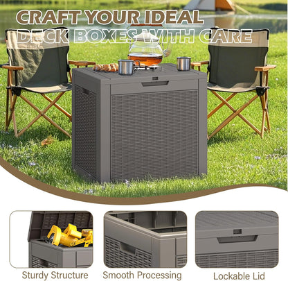 Outdoor Storage Box, 45 Gallon Deck Box with Lockable Lid, Waterproof Resin Storage Bin for Cushions, Garden Tools, Patio Furniture, Grey