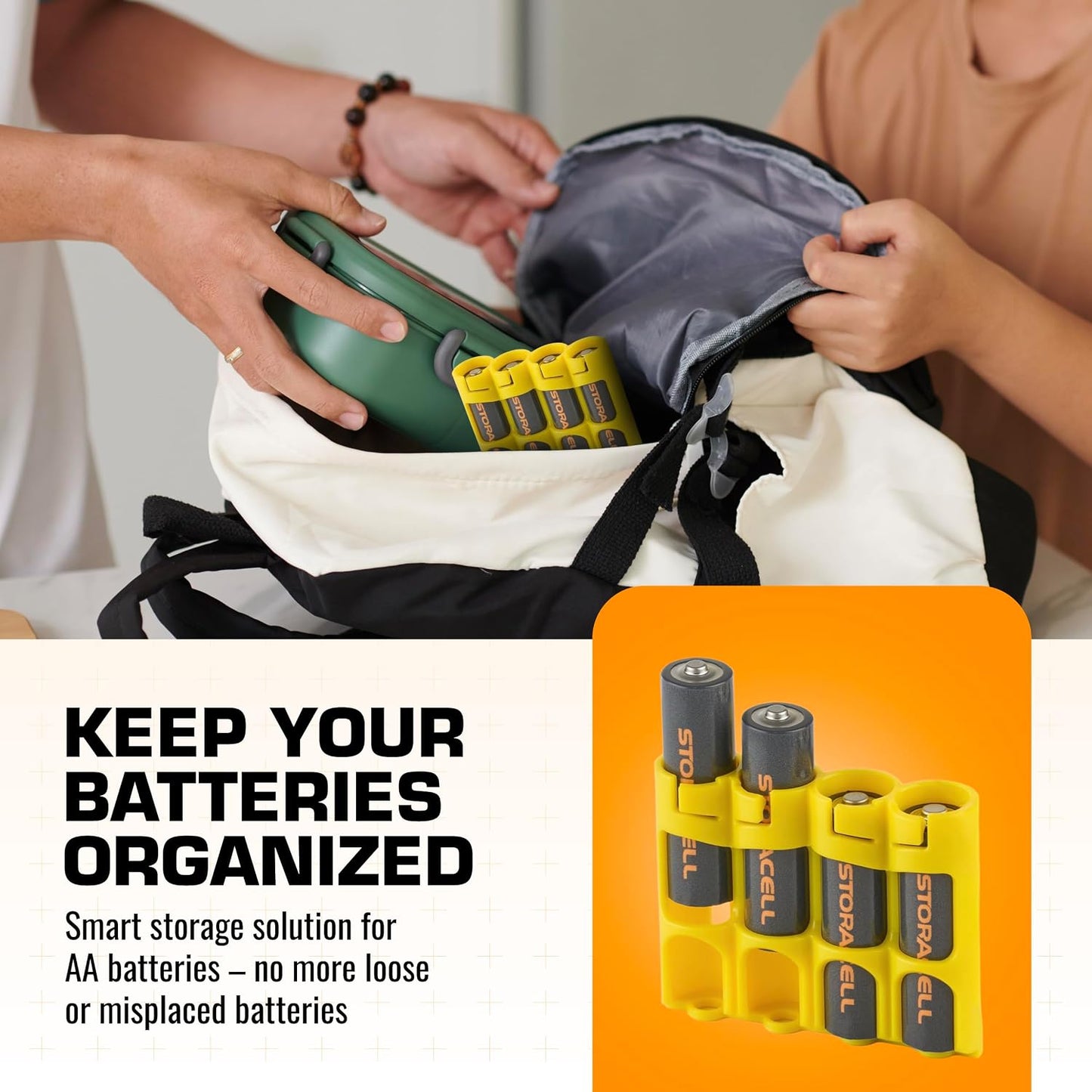 AA Battery Storage Caddy by Storacell, Black, Holds 4 Batteries (Not included)