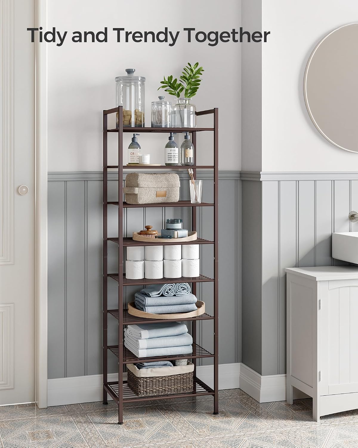 SONGMICS Metal Shoe Rack, Free Standing Shoe Organizer for Entryway Closet Garage Small Spaces, Heavy-Duty Slim Steel Storage Shelf, 8-Tier, Fits 16-24 Pairs, Bronze ULMR028A01