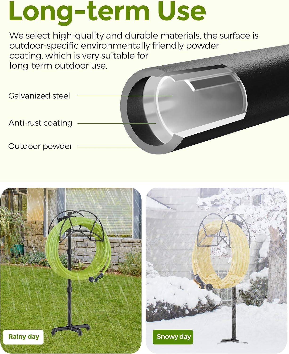 LAND·VOI Freestanding Garden Water Hose Storage Holder Stand for Outside, 160-Ft Hose Heavy Duty Metal Hanger Reel Organizer Outdoor Yard Lawn, Standing Keeper Rack with Ground Stake, Black GHH01B