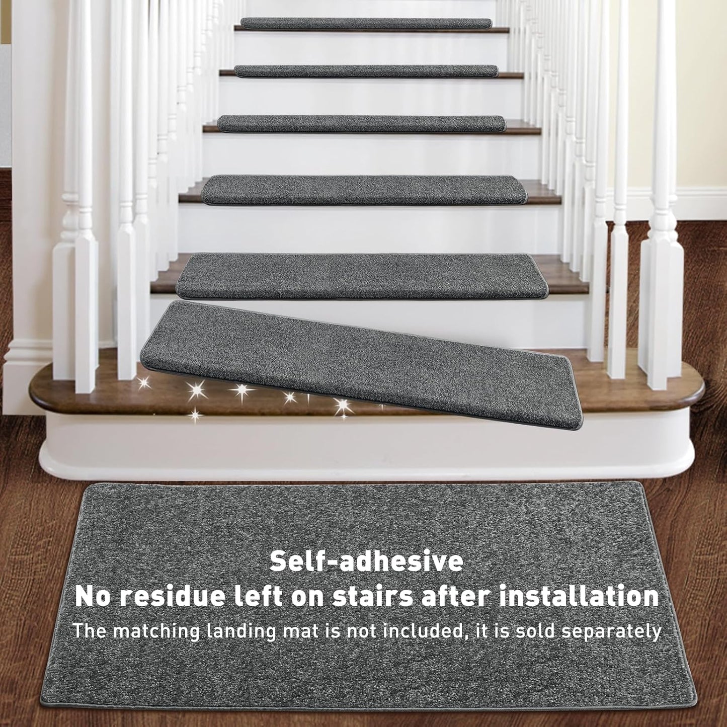 PURE ERA Carpet Stair Treads Tape Free Non Slip Indoor Stair Carpet Stair Protectors Pet-Friendly Non-Slip Skid Resistant Washable Reusable 8" x 30"(2 Pieces,Black)