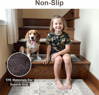 sarben Non Slip Stair Treads for Wooden Steps 15PCS - 8"x30" Indoor Safety Carpet, Edging Mats with TPE Adhesive Backing, Pet and Elderly Friendly Stair Rugs (Taupe) - Colors A