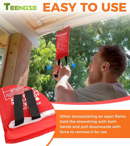 2PCS Fiberglass Fire Blankets, 40” x 40” Fire Escape Emergency Fireproof Blanket for Home, Kitchen, Camping, Barbecue, Car, School, Safety Evacuation