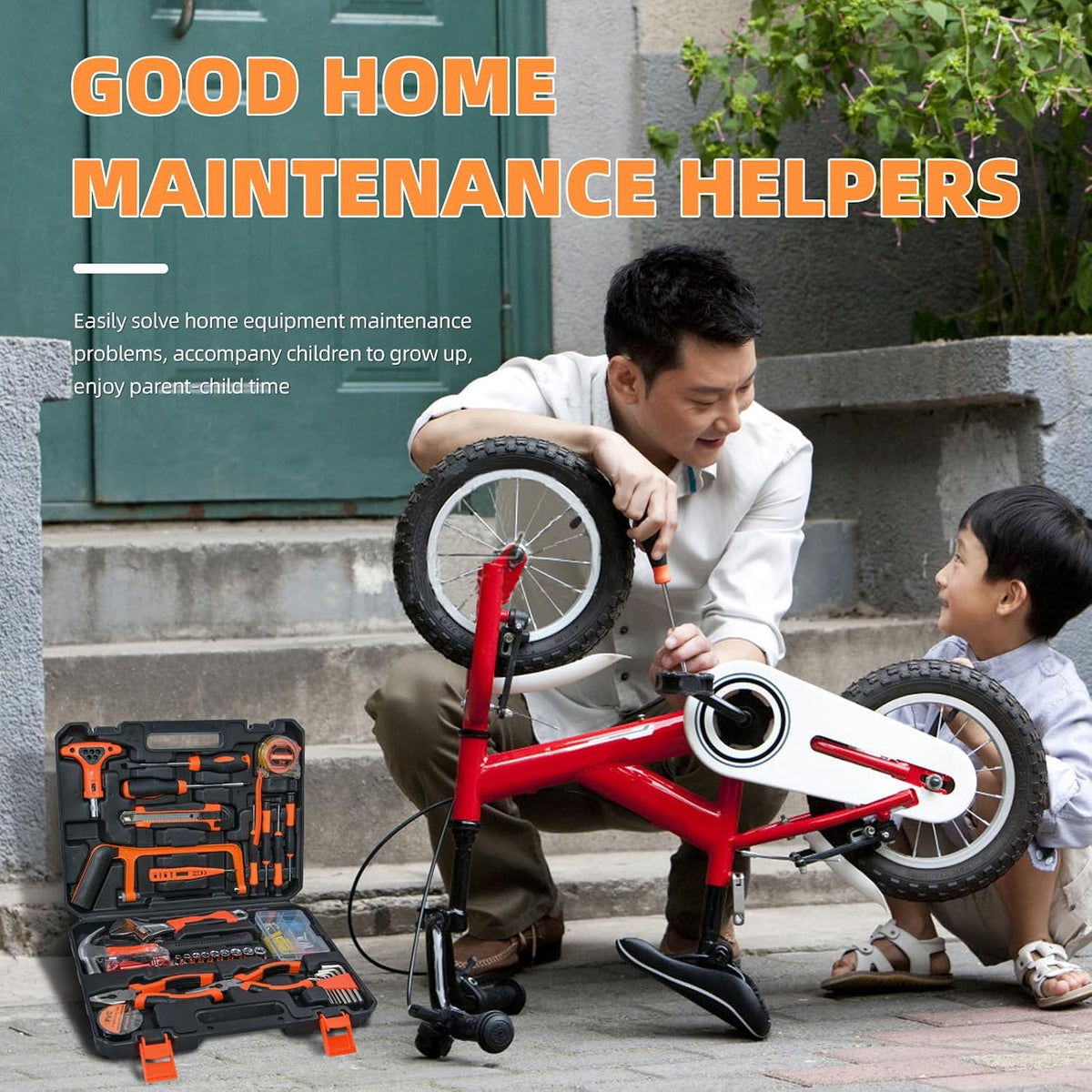 Tool Kit Basic Home Repair Tool Set,General Household Tool Kit with Plastic Tool box,Perfect for Outdoor working,Office & College Dorm.Tools mainly include hand saw,wrench,hammer,Screwdriver