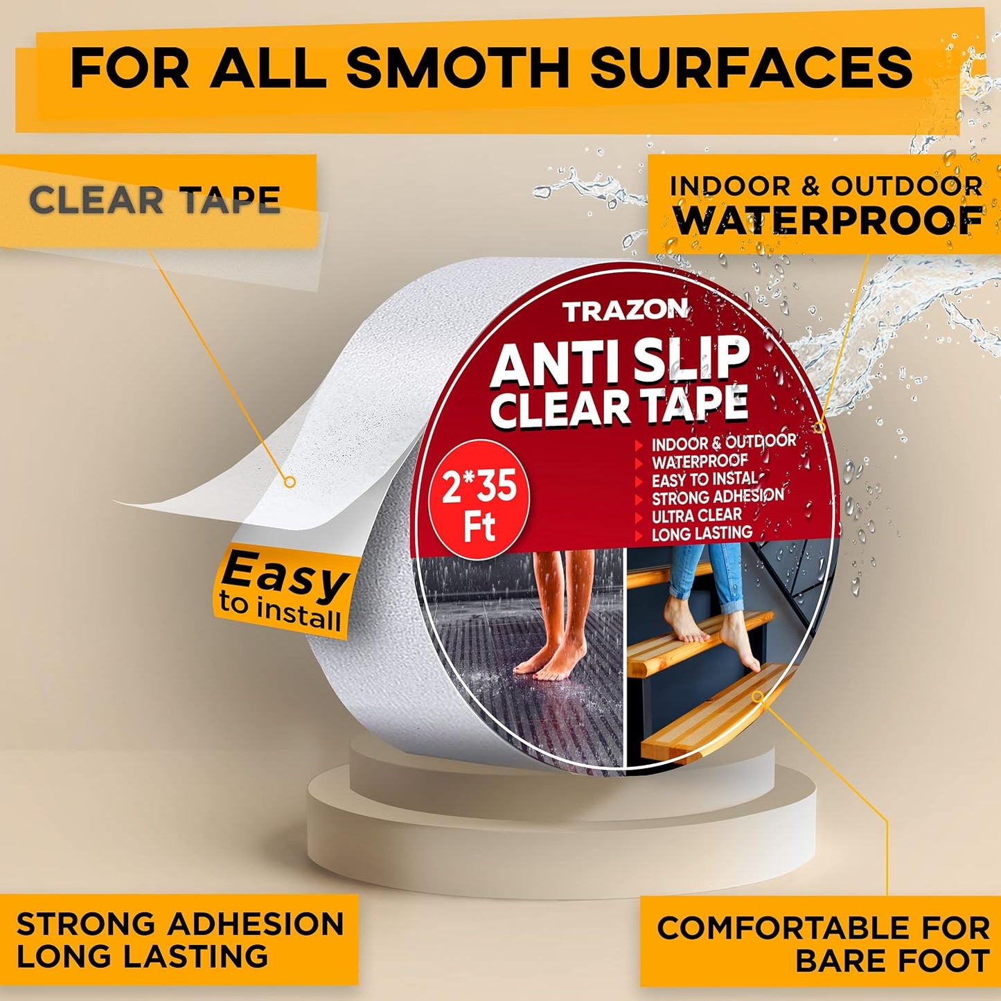 Grip Tape - Heavy Duty Anti Slip Tape for Stairs Outdoor/Indoor Waterproof 4Inch x 35Ft Safety Non Skid Roll for Stair Steps Ramp Traction Tread Staircases Grips Adhesive Non Slip Strips Walk Black